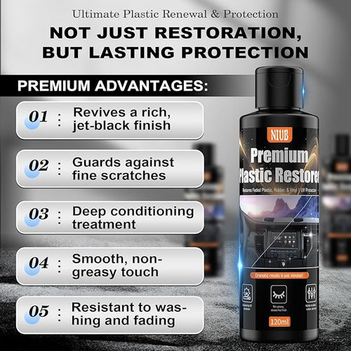 240ml Indoor Safe Trim Restorer, Plastic Restorer for Cars, Car Plastic Restorer, Black Plastic Restorer, Fast-Drying, Waterproof, Long-Lasting Shine & Protection,Indoor Plastic Surfaces Use Only