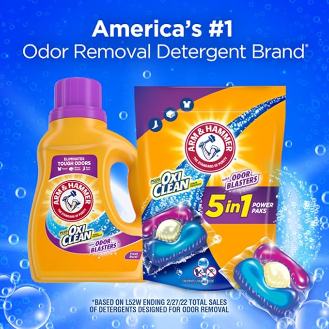 Arm & Hammer Plus OxiClean With Odor Blasters Laundry Detergent 5-IN-1 Power, 42 count (Packaging may vary) (Pack of 2)