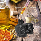 7PCS 15ML Skull Glass Bottle,Include Silica Gel Stopper,Wood Suspended Wooden Cover,1PCS Dropper and 1PCS MINI Funnel for Car Perfume Bottle,Home Decoration Bottle,Gift Bottle. (black)