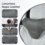 Coverado Car Headrest Pillow, Ergonomic Memory Foam Car Neck Pillow for Driving Seat with Adjustable Strap, Soft PU Leather Breathable Removable Cover Neck Support for Neck Pain Relief - Gray