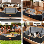 Large Dog Car Seat for Dods Under 100 Lbs, Memory Foam Dog Car Bed for Backseat & Trunk, Detachable and Washable Cover, Pet Travel Seat with Storage Pockets, 2 Safety Belts