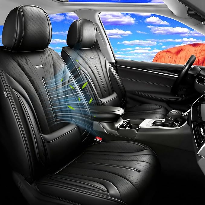 Fit Insight Car Seat Covers for Select Honda Insight 2010-2022, Premium Full Coverage Leather, Airbag Compatible & Scratch-Resistant, Waterproof & All Weather Seat Protector, Full Set, Black