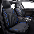 LINGVIDO Front Car Seat Covers, Faux Nappa Leather, Airbag Compatible and Waterproof Protectors for Sedans SUVs, Breathable Anti-Slip Interior for Commuters and Rideshare, Black/Blue
