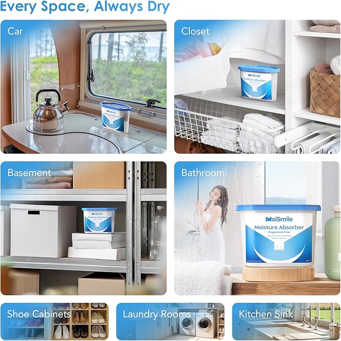 Moisture Absorbers, Efficient Humidity Absorber ＆ Odor Eliminator Boxes, Refillable Car Dehumidifier for Closet, Bathroom, Basement＆ RV, 3 Pack, Fragrance Free