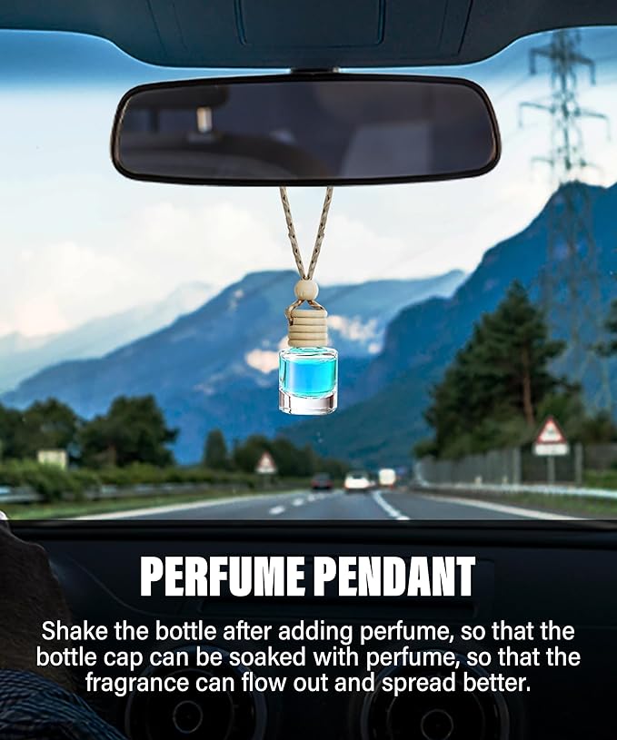 ESEWALAS 5PCs Hanging Car Air Freshener, Empty Glass Perfume Bottlespendant Bottle, Air Freshener Pendant