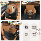 JOEJOY Dog Car Seats for Small Medium Dogs Under 35lbs, Dog Booster Seat with Detachable Washable Cover and Cushion, Memory Foam Pet Car Seat with Safety Belt and Storage Pockets (Brown)