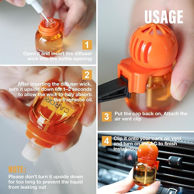 Cute Car Air Freshener 2 Pack, Lightbulb-Shaped Car Fresheners, Automotive Vent Clip, Long Lasting Scent, Essential Oils, Cute Car Accessories for Women, Orange Scent