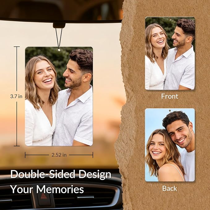 HINFKA Custom Air Fresheners with Picture, Personalized Double Sided Photo Air Freshener, Customized Gifts for Men Women Pet Lovers (Rectangle)
