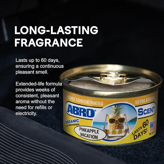 ABRO Car Air Fresheners: Canned, Spill Proof Airfreshener for Home, Office, or Car Accessories Interior, Lasts Up to 60 Days - 3Pck Pineapple Vacation