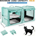 Suertree Large Cat Carrier for 2 Cats with Zipper Locks, Double Cat Carrier with Travel Litter Box, Soft Pet Travel Carrier for Cats and Small Dogs Up to 45 Lbs, Green