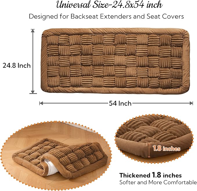 Soulbond Dog Bed for Car Back Seat Soft Plush Backseat Pet Bed Mat Non-Slip Travel Pet Mat, Fuzzy Plaid Dog Seat Cover, Fit for Backseat Extenders and Trucks SUVs (Dark Brown, 54" x 24.8")