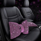 4 PCS Bling Car Pillows,Rhinestones Bowknot Car Headrest Pillow,Car Neck Pillow for Driver Relax Necksupport,Sleeping Travel Support Neck Pillow,Shiny Diamond Interior Accessories for Women,Pink