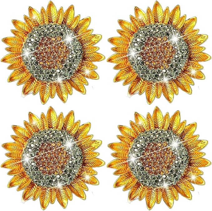 4Pcs Bling Sunflower Air Vent Clips, Golden Car Air Fresheners Diffuser, Diamond Decoration Rhinestone Interior Decor Cute Accessories