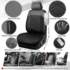 CAR PASS Nappa Leather Waterproof Car Seat Covers Two Front, 3D Foam Automotive Seat Covers with Memory Foam, Universal Fit for Cars SUV Truck Sedan, Airbag Compatible, Comfort 2 Rhomb Black Grey