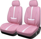 CAR PASS Nappa Leather Car Seat Covers, Cute Girly Water Resistant 3D Foam Faux Leather Seat Covers, Lumbar Support Automotive Seat Covers 2 Front Seats, Universal Fit for Cars SUV, Cute Pink White