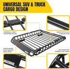 MaxxHaul Steel Roof Rack Cargo Basket, 46" x 36" x 4.5" Roof Top Carrier, Universal Fit for Cars, SUVs, Vans, and RVs, 150 lb Capacity, Weather-Resistant Easy-Install Cargo Storage (70115)