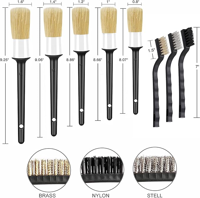 10pcs Car Detailing Kit, Premium Detailing Brush Set Includes 5 Soft Car Detailing Brushes, 3 Wire Brush, 2 Air Vent Brush for Cleaning Car Interior and Exterior Detailing, White