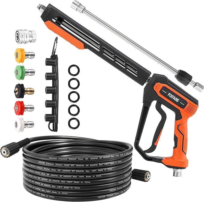 Pressure Washer Gun and Hose Kit, 25 FT High Power Washer Hose with Replacement Wand Extension, 5 Nozzle Tips, M22 Fitting