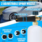 Foam Cannon Dual Connector Accessory/Foam Cannon Dual Tech, Dual Connector Foam Cannon for Pressure Washer. 1/4" Quick Connect, M22, 4000 PSI, 1.5L Tank + 7 Nozzles - Car, Home & Outdoor Cleaning