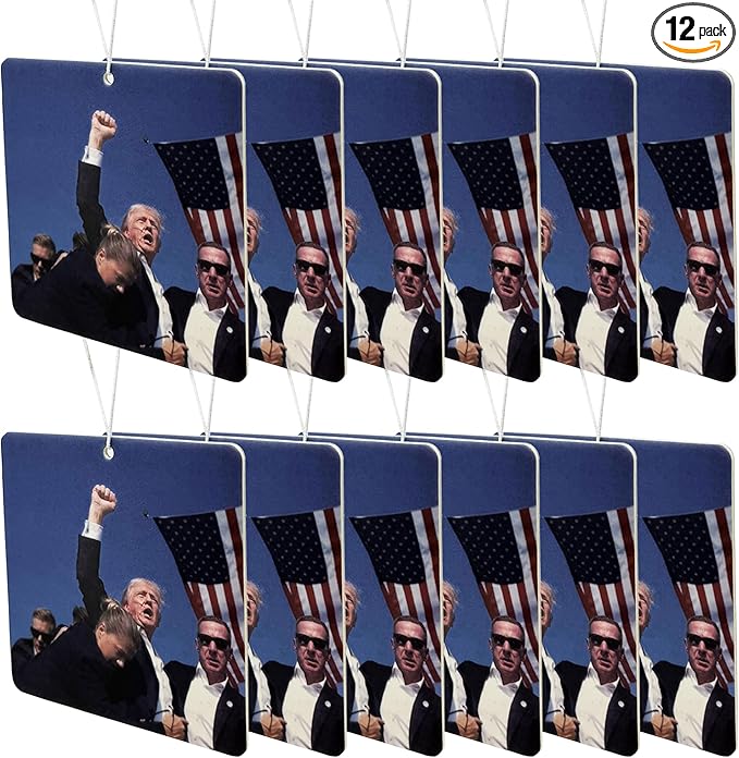 Trump Fight Car Air Freshener, Patriotic Trump Merchandise with Iconic Image, Fresh Linen Scent, 12 Packs