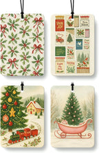 Red and Green Christmas Berry Car Air Freshener 4 Pcs, Red Bow Holly Matchbox Village Xmas Tree Hanging Air Freshener for Cars Closet Drawer Books, Girly Car Accessories Mirror Decor for Women