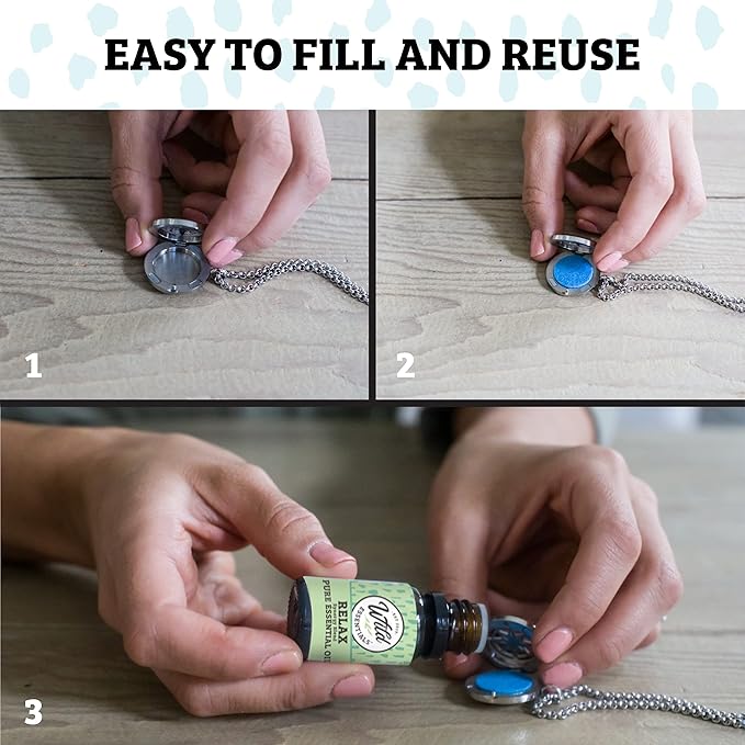 Wild Essentials Potter Hallows Essential Oil Car Vent Diffuser, Stainless Steel Locket Pendant with 8 Color Refill Pads, Customizable Color Changing Air Freshener for Aromatherapy