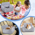 Dog Car Seat for Small Dogs, Pet Booster Seat with Clip-On Safety Leash and Storage Pockets, Washable Travel Dog Car Bed for Puppy (Blue White)