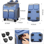 Wheeled Pet Carrier Backpack Pet Stroller, Travel Carrier, Car Seat for Small Dogs Cats Puppies, Comfort Cat Backpack Removable Rolling Wheels – Mesh Ventilation Windows (Large Blue)