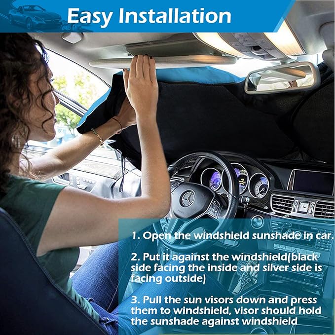 IC ICLOVER Windshield Sun Shade Funny for Car SUV Truck, 240T Polyester Blocks Heat and Sun, Foldable UV Ray Reflector Front Window Sun Shade Visor Shield Cover - 59inchx33inch (Dog with Glasses)