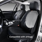 Black Car Seat Cover Complete Set, Universal Car Seat Cover for Car with Lumbar Support, Premium Artificial Leather, Waterproof and Easy to Clean, Airbag Compatible, Suitable for Most Cars