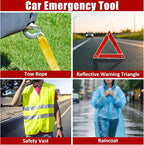 AUTODECO Car Roadside Emergency Kit, Car Safety Kit Portable Vehicle Kits for Emergency with Jumper Cables, Tow Straps, Safety Hammer, Black
