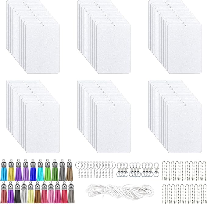 Allazone 120 PCS Sublimation Air Freshener Sheet Set 60 PCS Rectangle Car Scented Hanging Sheets Felt Air Freshener with Rope, Tassel, Wave Bead Chain for Car Home Use and Decor