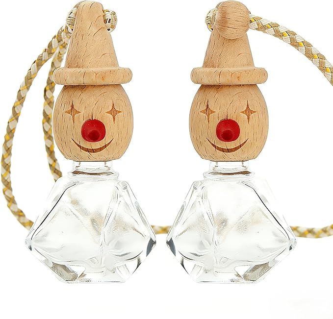 2 Pack Refillable Car Air Freshener Hanging Diffuser, Empty Glass Bottle with Wooden Cap, Drift Car Air Freshener for Essential Oils, Long Lasting Car Fresheners - Car Accessories-A-4