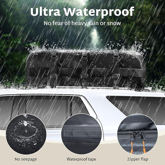 iBirdie Roof Rack Cargo Carrier 29.1 Cubic Feet, XL Soft-Shell Rooftop Cargo Box, Waterproof Heavy Duty 1200D for Car with/Without Roof Rack, Includes Anti-Slip Mat, Door Hooks, 56x45x20 inches