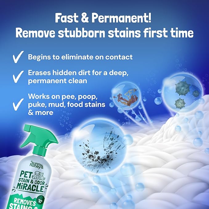 Sunny & Honey Pet Stain and Odor Remover - Enzyme Cleaner for Dog Urine and Poop on Carpets and Furniture - Strong Pet Carpet Cleaner Spray (32fl oz Mint)