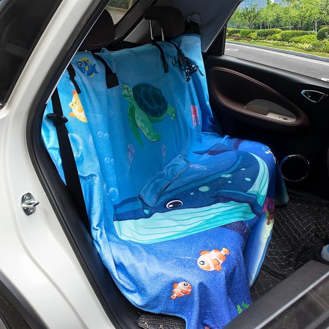 Waterproof Sweating Car Seat Cover for Post Gym Workout, Running, Swimming, Beach and Hiking, Universal Fit Non-Slip Bucket Seat Protector for Cars SUV Trucks, Machine Washable (Bench Ocean)