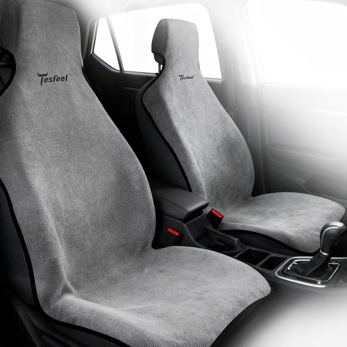Waterproof Towel Car Seat Cover, 1200g Heavy-Duty Sweat Protection for Yoga, Swimming & Beach, Universal Non-Slip Seat Protector for Cars and SUVs, Machine Washable (Gray, 2-Pack)