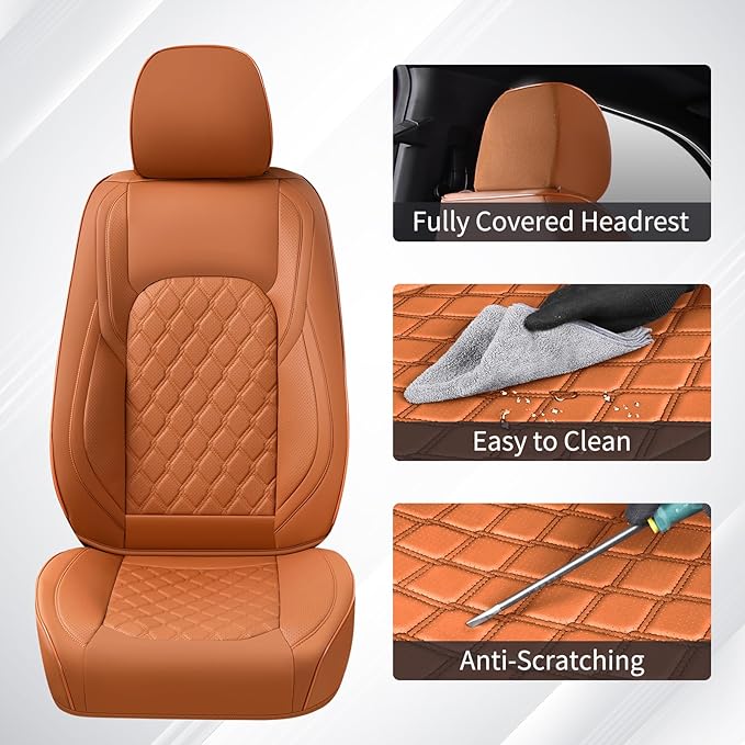 Huidasource Tacoma Car Seat Covers, 360° Full Coverage Waterproof Leather Cushion Cover Fit for Toyota Tacoma 2016-2023 SR SR5 Limited TRD Sport/Pro/Off Road All Cab Front Row(Front Pair/Brown)