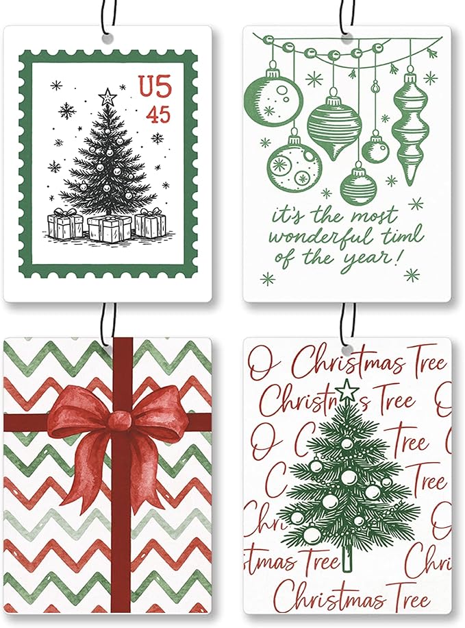 Trendy Christmas Car Air Freshener 4 Pcs - Coquette Bow Christmas Tree Santa Gift Air Freshener Hanging Decor for Cars Closet Drawer Books, Christmas Bow Santa Car Accessories Mirror Decor for Women