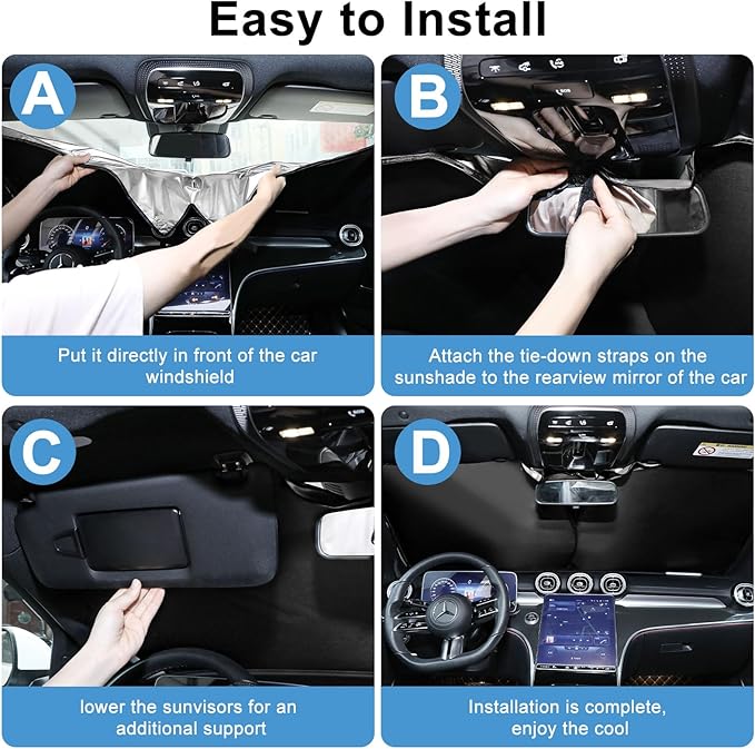 YUGUANG 2 Pack Car Windshield Sun Shade, 240T Thickened Sun Shade for Car Front Windshield Blocks Heat U-V Rays to Keeps Cars Interior Cool (59.1 x 31.5inch)