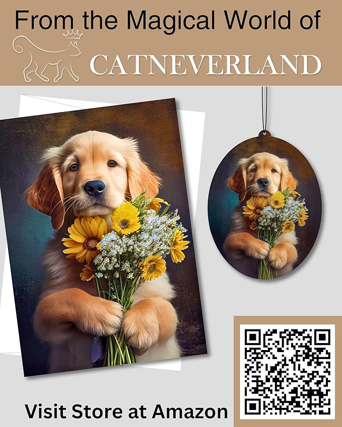 Golden Retriever - Dog Car Air Freshener - Cute Hanging Dog With Flowers Decor Black Ice Scent, Infusible with Your Own Scent, Pet Safe, Non-Toxic, Freshener for Car, Closet, Office Size - 3x4"
