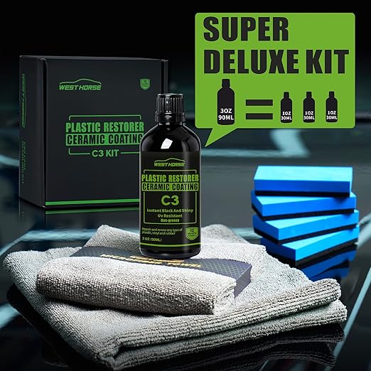 90ml Ceramic Plastic Restorer - Car Trim Restorer Kit with 12-Month UV Protection, 3 fl oz Professional Grade