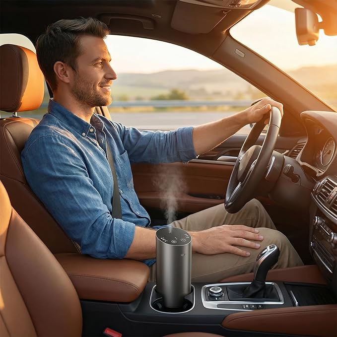 Waterless Car Diffuser, Battery Operated Essential Oil Diffuser with Timer, No Leakage Technology, Super Quiet Cordless Aromatherapy for Car
