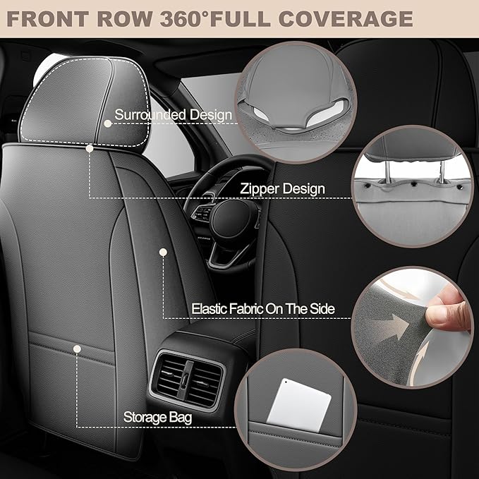 TTX LIGHTING for Buick Envision 2016-2025 Seat Covers: Waterproof Leather Seat Protector with Airbag Compatible (2 Front Seats,Black&Gray)