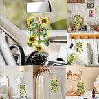 Crochet Car Air Freshener, Cute Crochet Plant for Rear View Mirror, Handmade Car Mirror Hanging Accessories, Plant Botanical Fern Leaf Design with 10ml Refillable Glass Essential Oil Bottle for Home