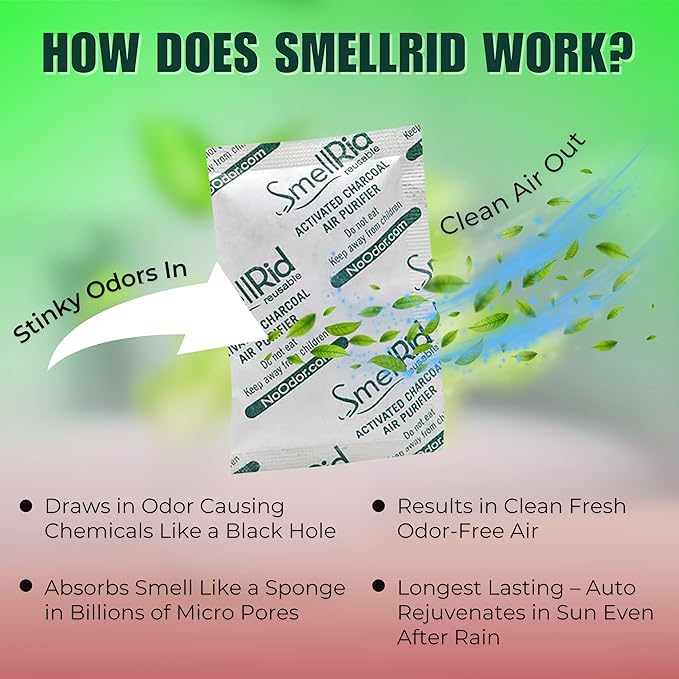 SMELLRID Activated Charcoal Odor Remover That Works [100 Pack] - Mini 5g (2” x 2”) Pack Treats 2 Sq. Ft.- Premium Natural Odor & Dampness Absorber Safeguard Stored/Shipped Items