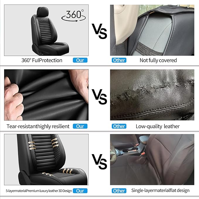 Fit Corolla Car Seat Covers for Toyota Corolla 2000-2024 2025 2026 - Upgraded Premium Waterproof & Breathable Leather, Airbag Compatible, All-Weather Seat Cushion Protector (Full Set, Black)