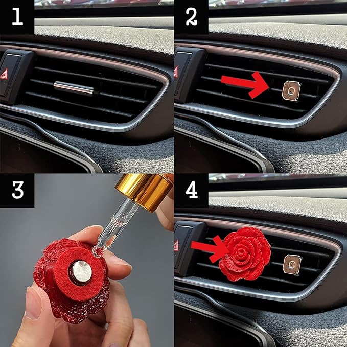 Air Freshener Blooming Rose for Car or Indoor, Realistic Stylish Detailed 3D Printing Plastic (eco PLA), Magnet and Clip (Car, Air-cleaner, Fridge, Microwave, Shelf) – Solution is not included