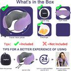 napfun Neck Pillow for Traveling, Upgraded Travel Neck Pillow for Airplane 100% Pure Memory Foam Travel Pillow for Flight Headrest Sleep, Portable Plane Accessories, Light Purple Striped Kit