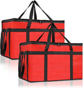 PEASUG 2Pcs Insulated Bags for Food Delivery, XXXL Pizza Delivery Bags, Large Capacity Cooler Bag Keep Food Warm for Grocery Shopping and Catering, Foldable, Heavy-Duty (Red)